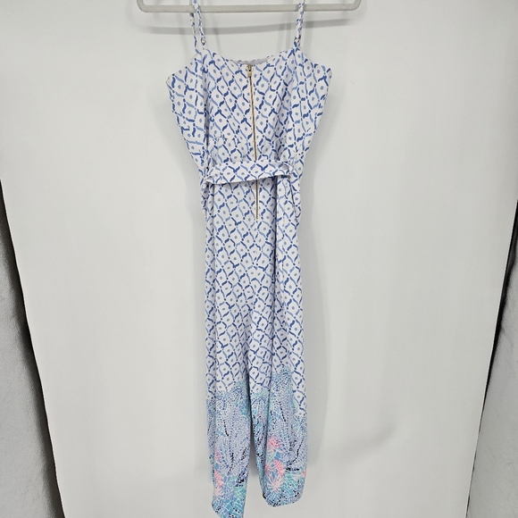 Lilly Pulitzer Sandra Jumpsuit Sea la Vie Size 4 Wide Leg Tie Belt White Blue - Picture 3 of 11